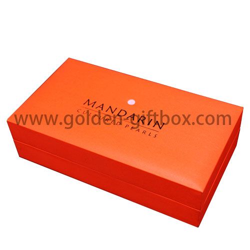 橙色花紋紙配裡布揭蓋首飾盒