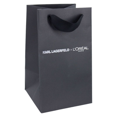 L'OREAL 黑色花紋紙燙銀紙袋適合化妝品精品包裝高級紙袋香港訂製