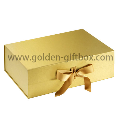 香檳金高級花紋紙摺叠禮品盒連配色絲帶蝴蝶結折叠盒折叠禮品盒