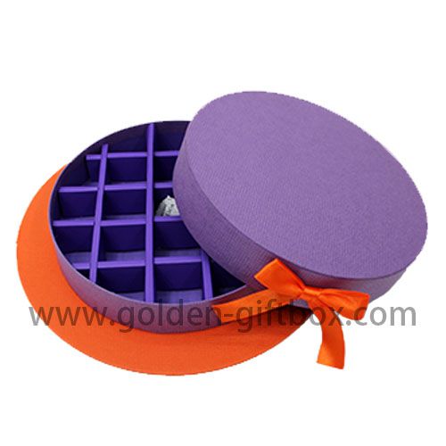 紫色圓形禮品天地盒配蝴蝶結及分格內座