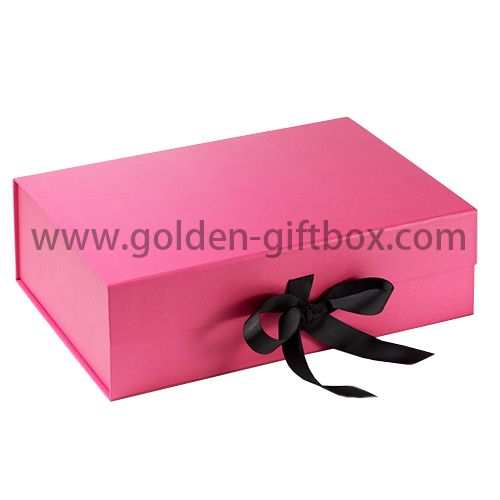 粉紅色高級花紋紙摺叠禮品盒連配色絲帶蝴蝶結折叠盒折叠禮品盒